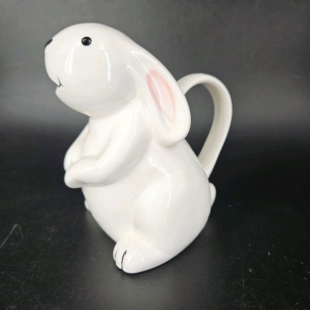 White Bunny Rabbit Pitcher Creamer Small Ceramic Jug Easter Spring Mouth Spout